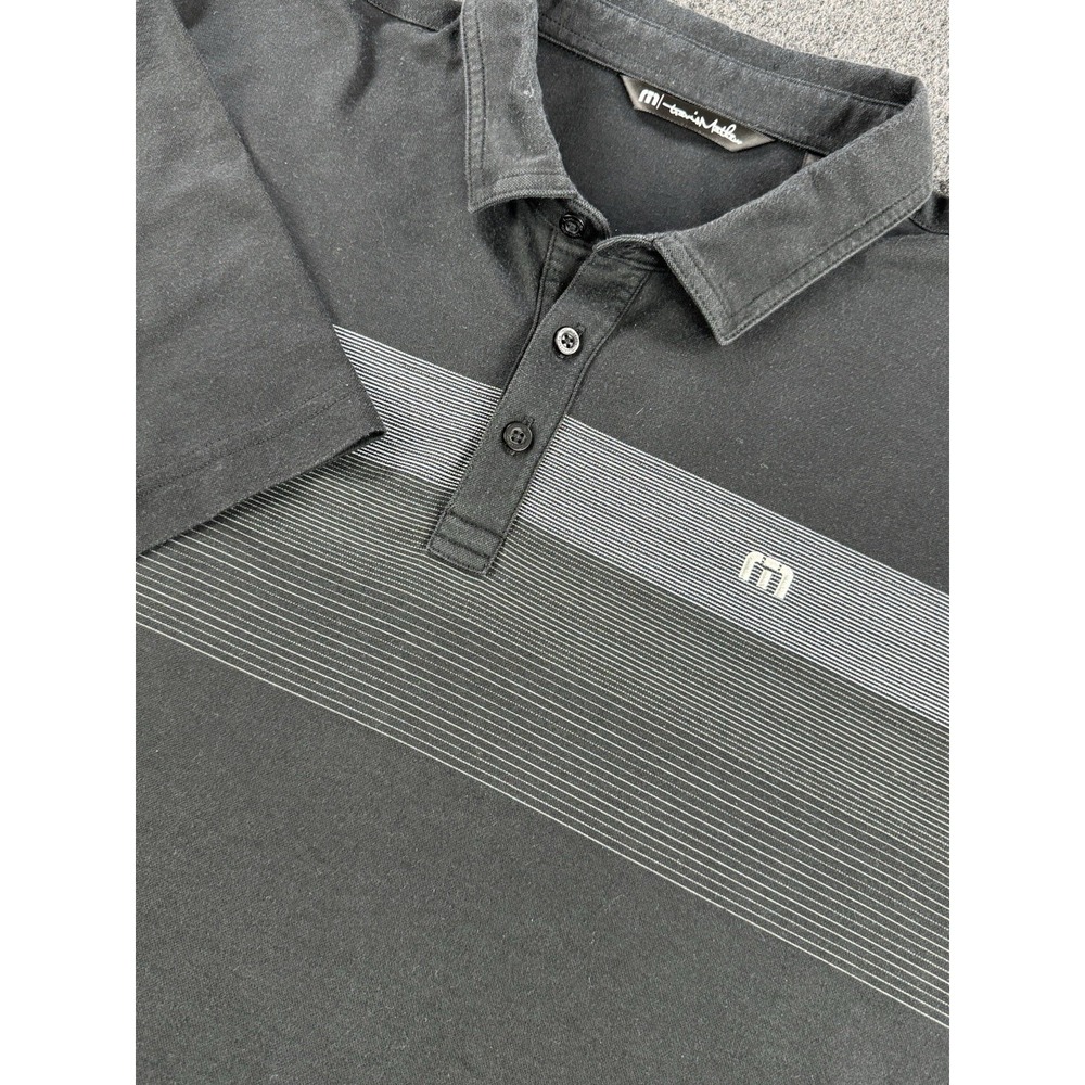 TravisMathew Polo Shirt XXL Black Gray Stripe Golf Peru 25.5x3